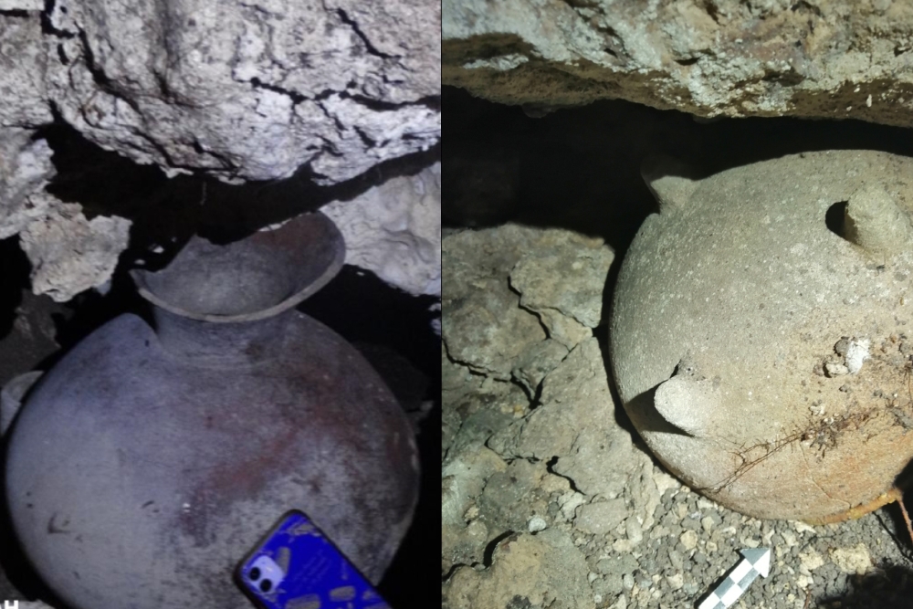 INAH reporta hallazgo de vasijas mayas dentro de una cueva en Chemuyil, Tulum