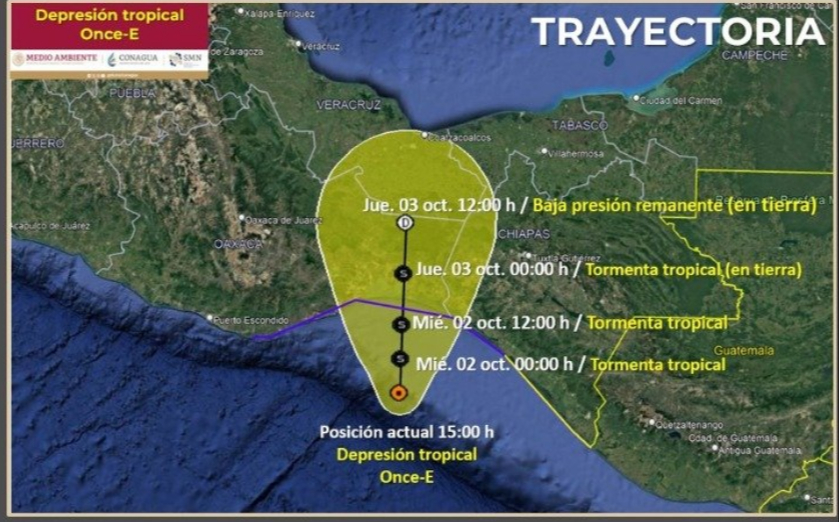 Depresión Tropical 11-E se forma frente  a costas de Chiapas y Oaxaca