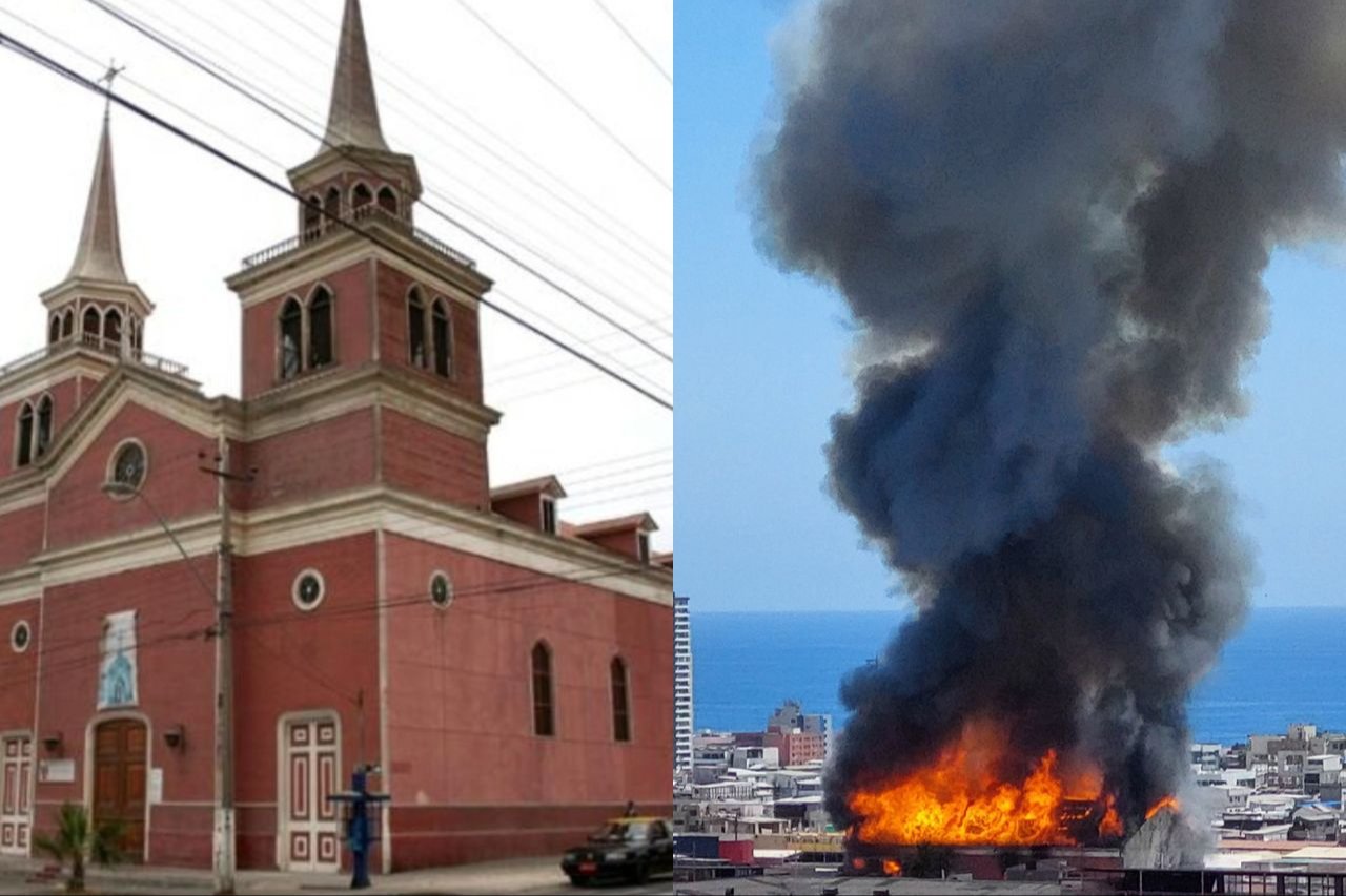 Incendio consume Iglesia de San Francisco en Iquique, Chile