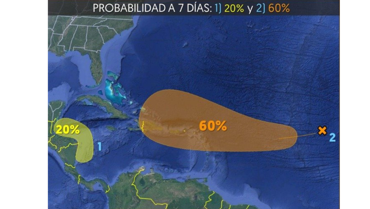 El SMN ha alertado sobre la formación de dos zonas de baja presión en el Caribe y el Atlántico.