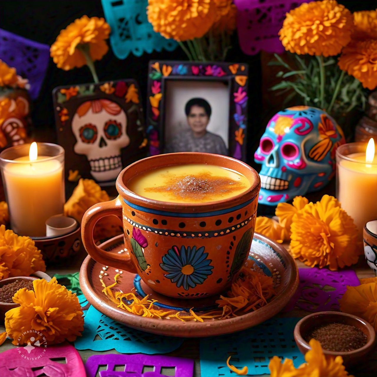 En el altar de muertos, el atole simboliza el calor del hogar y el cariño familiar