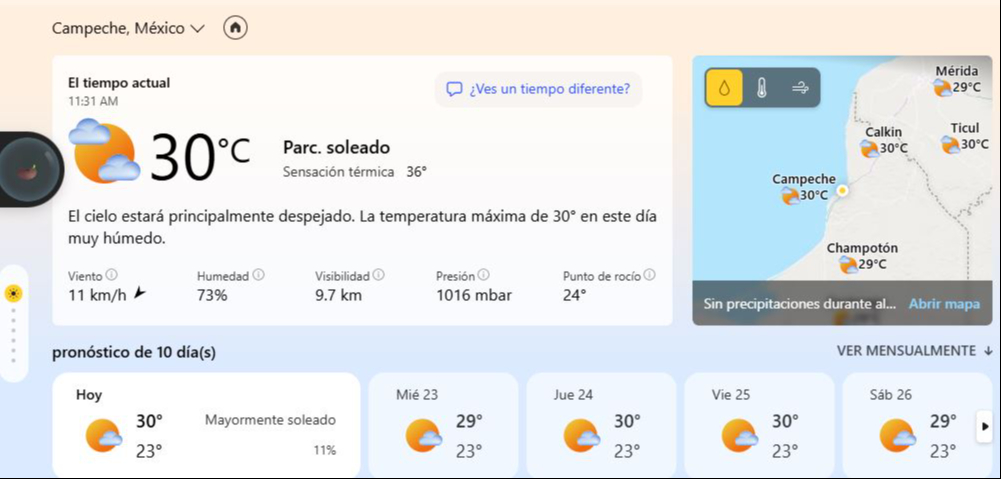 Se espera tiempo estable con poca probabilidad de lluvia