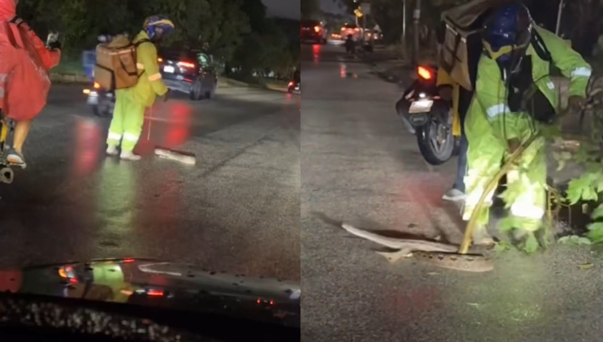 Repartidor de Didi se vuelve viral al intentar ayudar a una serpiente a cruzar la calle en Cancún: VIDEO