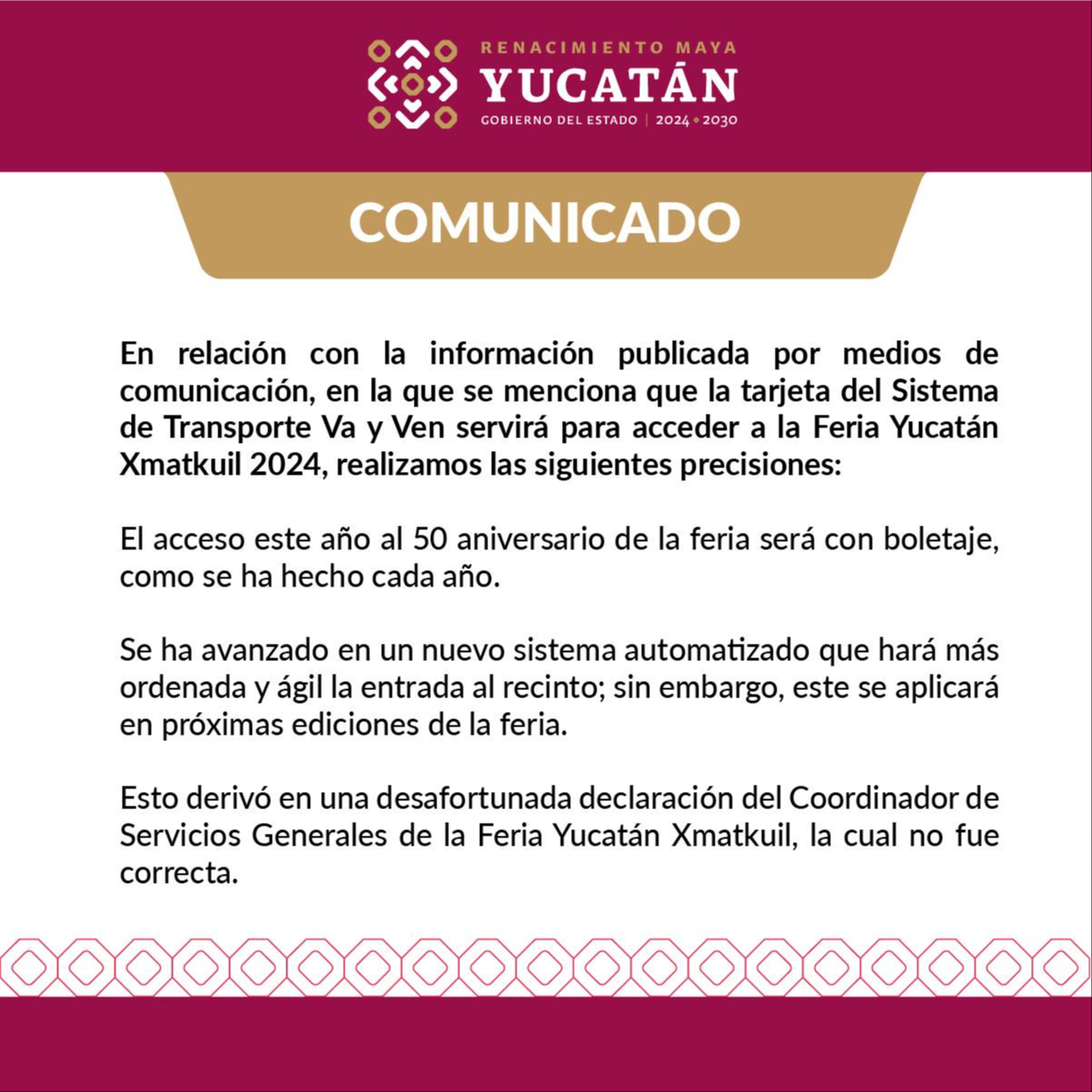 La tarjeta Va y Ven no servirá como entrada para la Feria Yucatán Xmatkuil 2024.