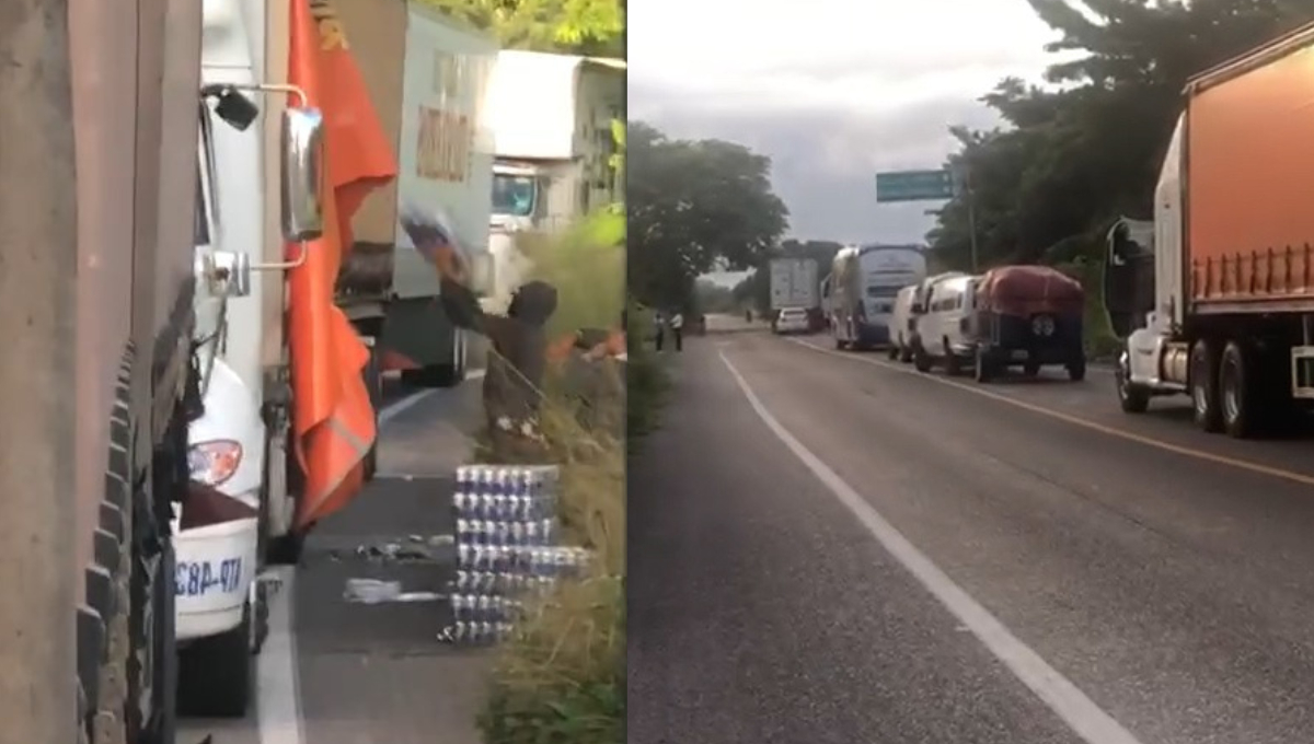 Tres camiones fueron rapiñados  durante bloqueo en Ciudad del Carmen: VIDEO