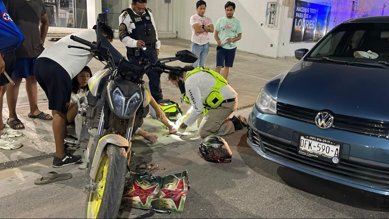 Motociclista termina en el hospital tras ocasionar choque en Campeche