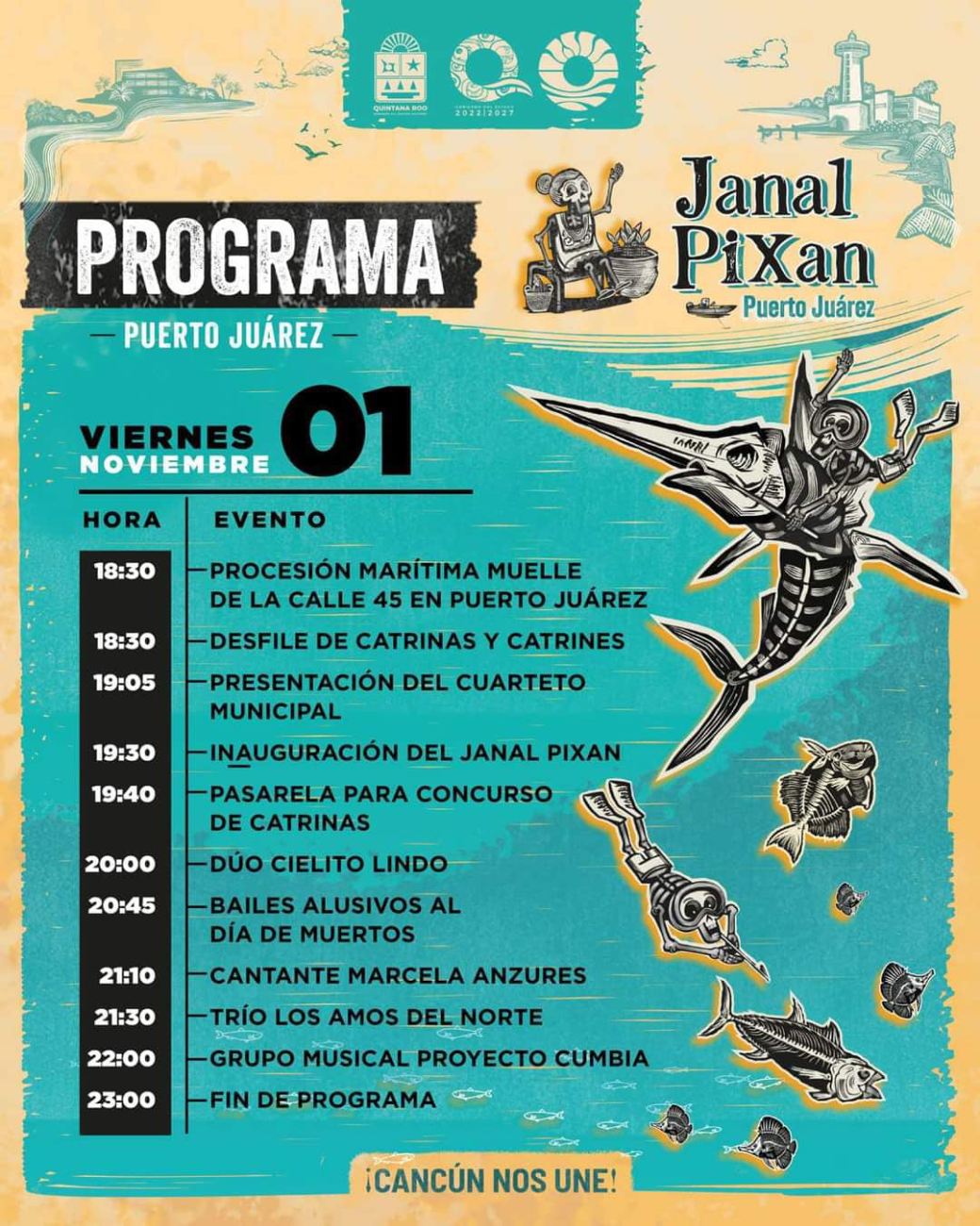 Calendario de actividades del Hanal Pixán para el 01 de noviembre