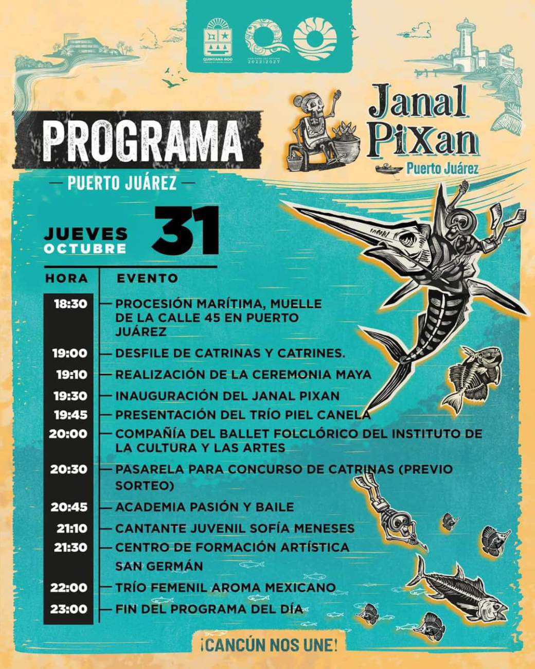 El Hanal Pixán de Puerto Juárez contará con concursos, presentaciones y desfile de catrinas