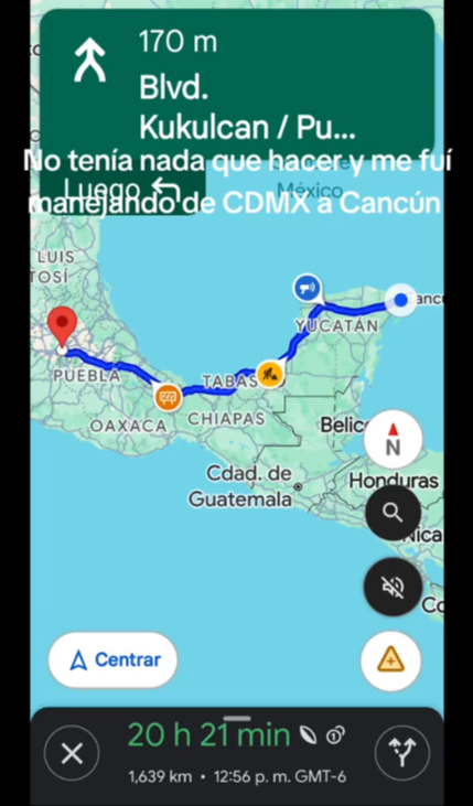 Joven muestra la hazaña de irse en auto de la CDMX a Cancún; le tocaron todos los climas: VIDEO