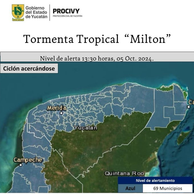 Autoridades notifican de la inminente tormenta tropical Milton en Yucatán.