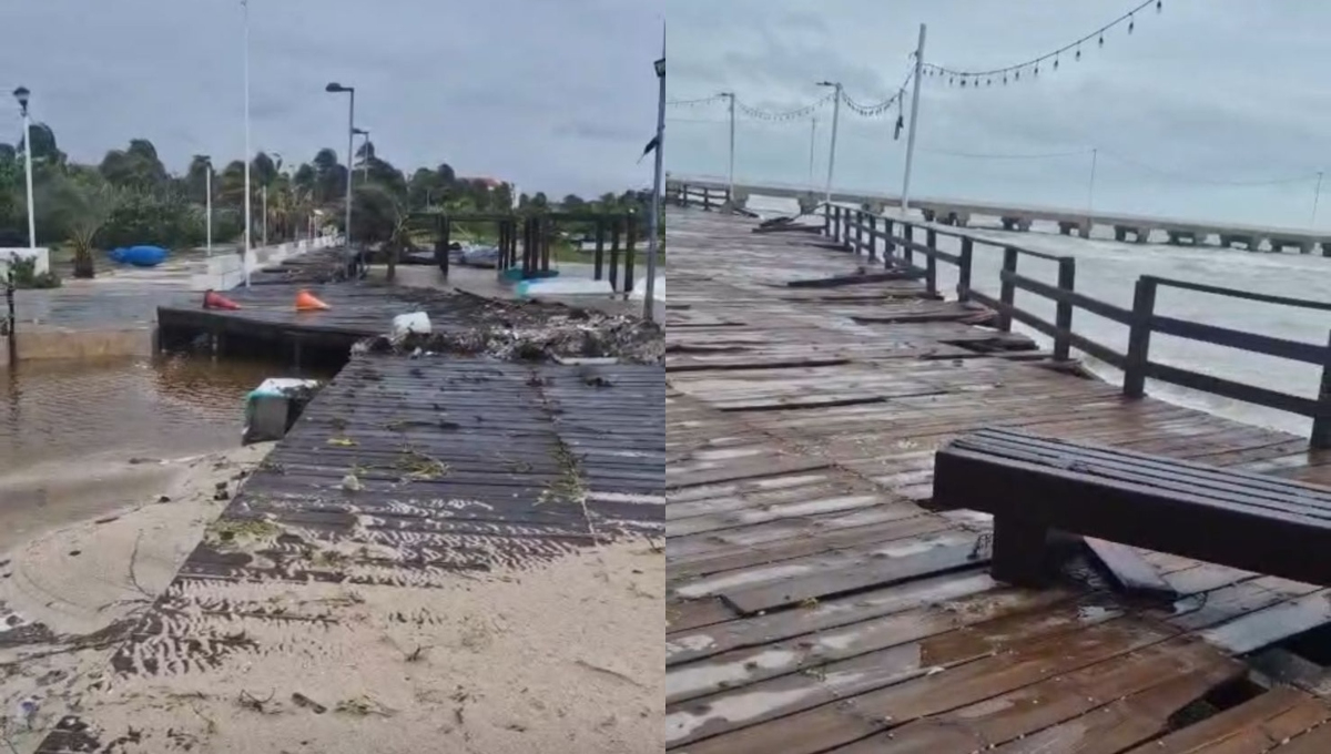 Huracán Milton causa graves daños en el malecón de Progreso: VIDEO