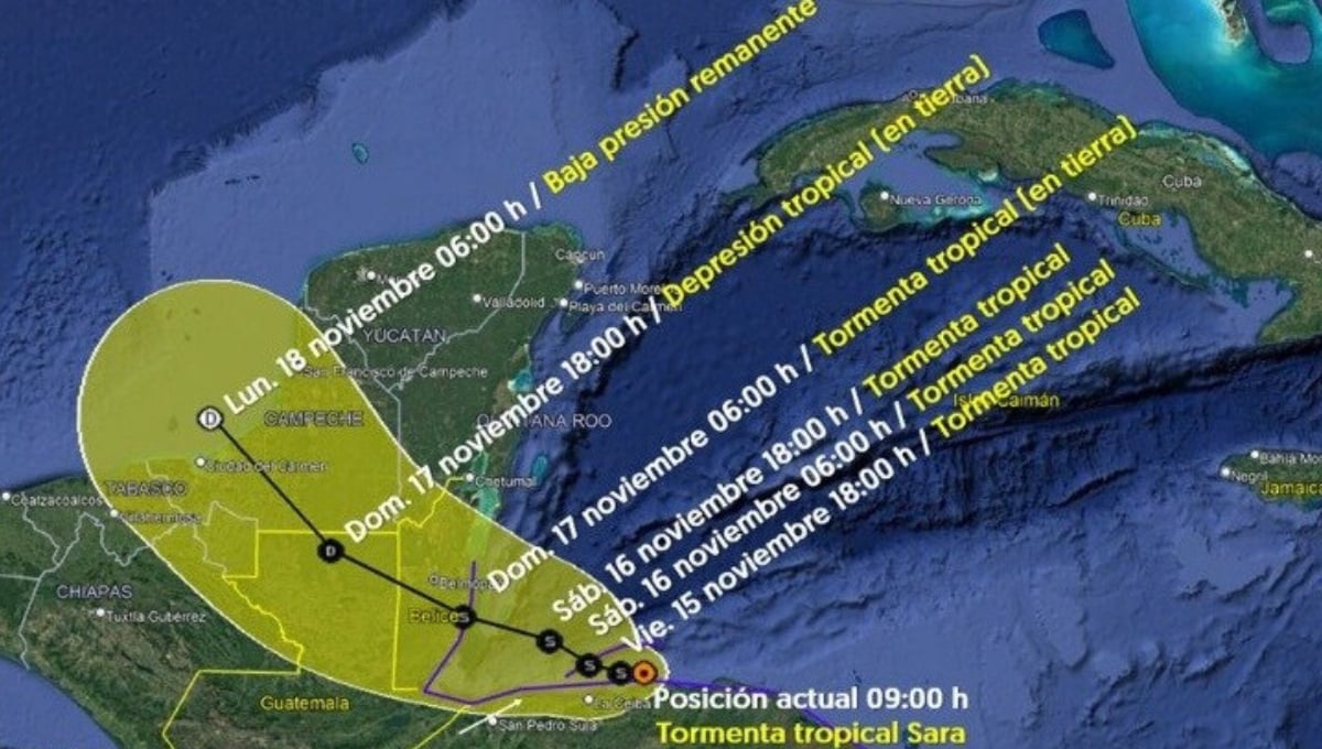 La tormenta tropical Sara tocará tierra en Campeche como baja presión o remanente el lunes 18 de noviembre