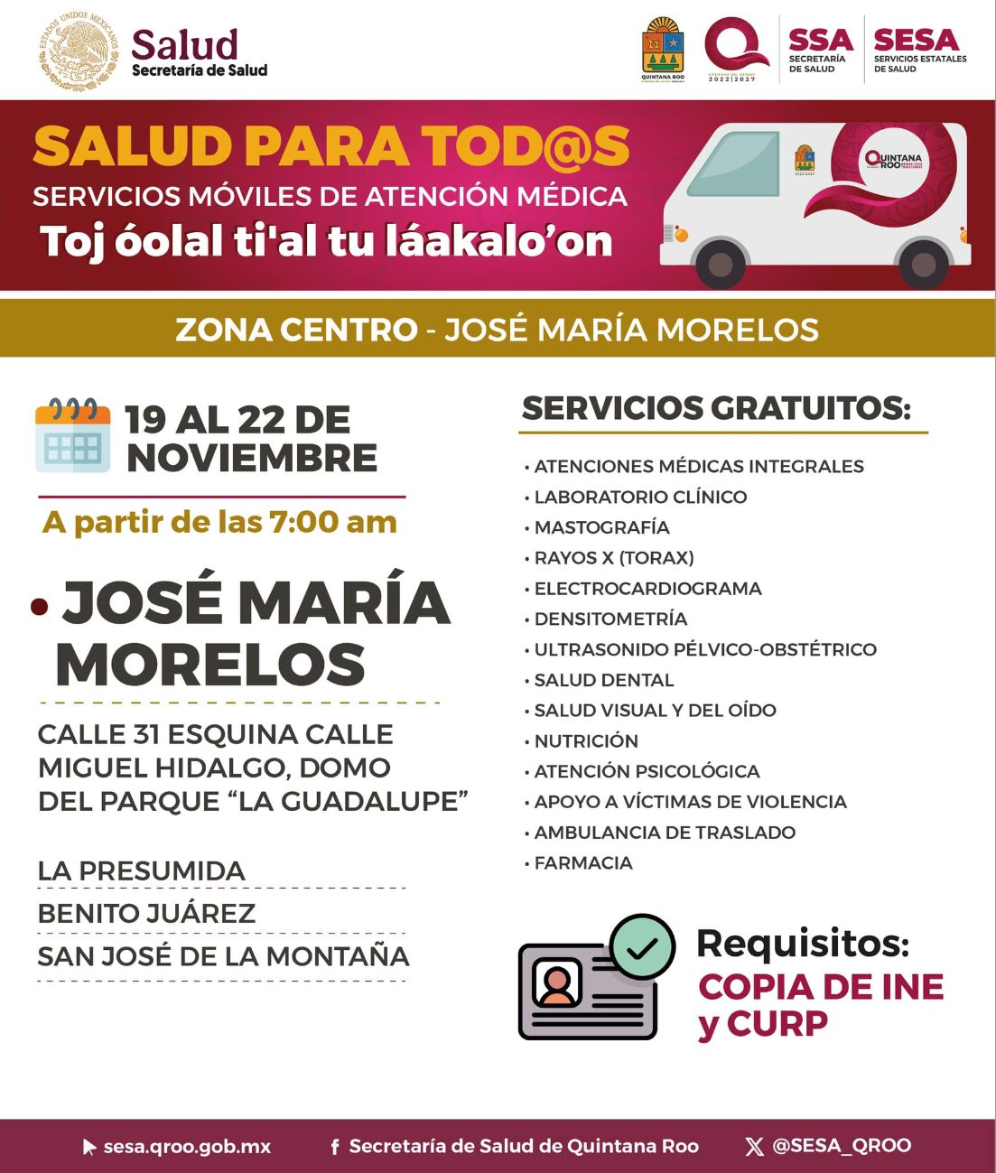 Información oficial de "Salud para Todos" en José María Morelos