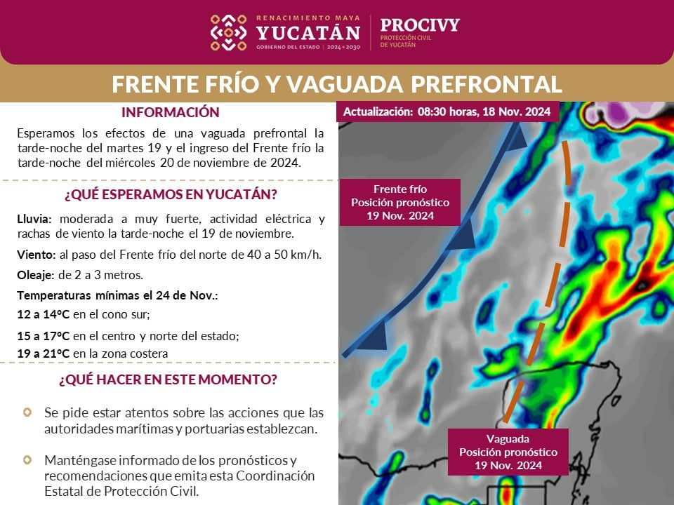 La heladez de la temporada llegará con lluvias, viento y temperaturas frías en Yucatán.