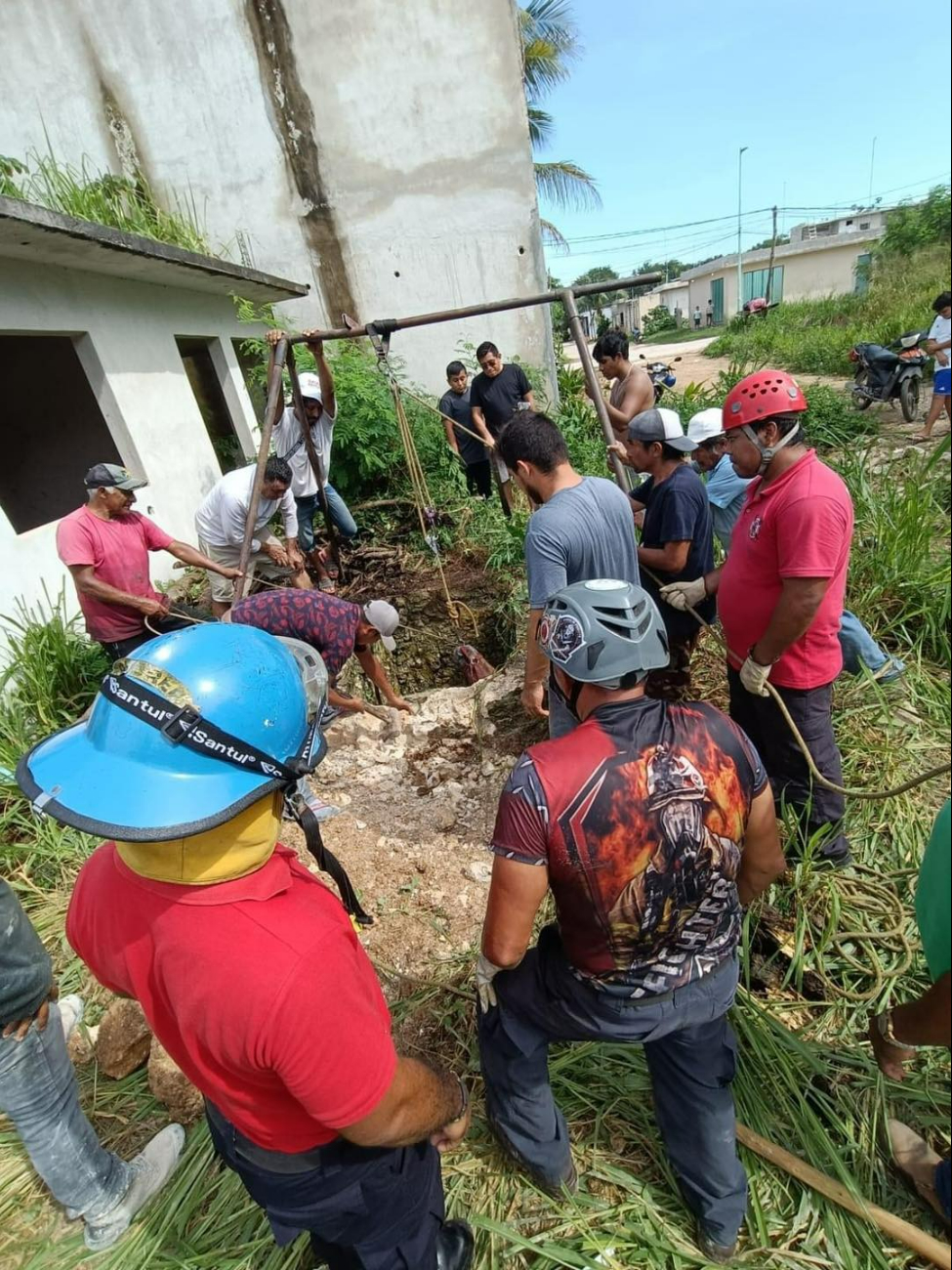 Debido a la labor de los rescatistas, lograron sacar a salvo al nimal.