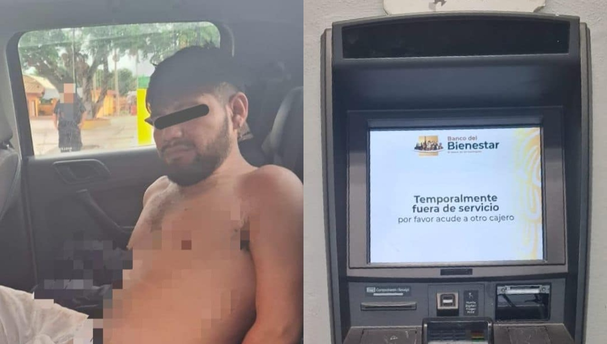 Detienen a un hombre tras dañar un cajero del Banco del Bienestar en Cacalchén