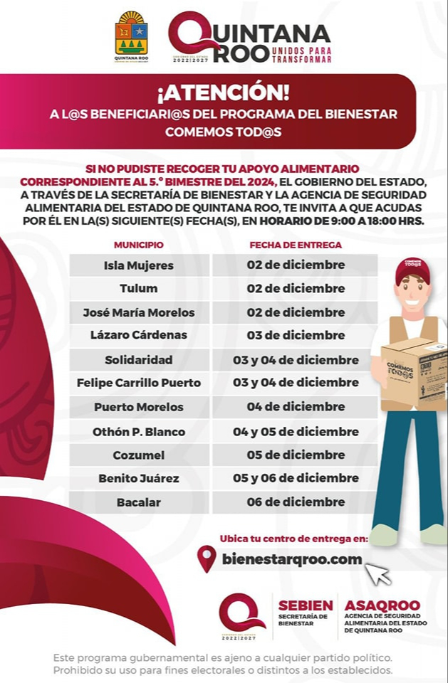 Fechas por municipio de "Comemos Todos" Quintana Roo