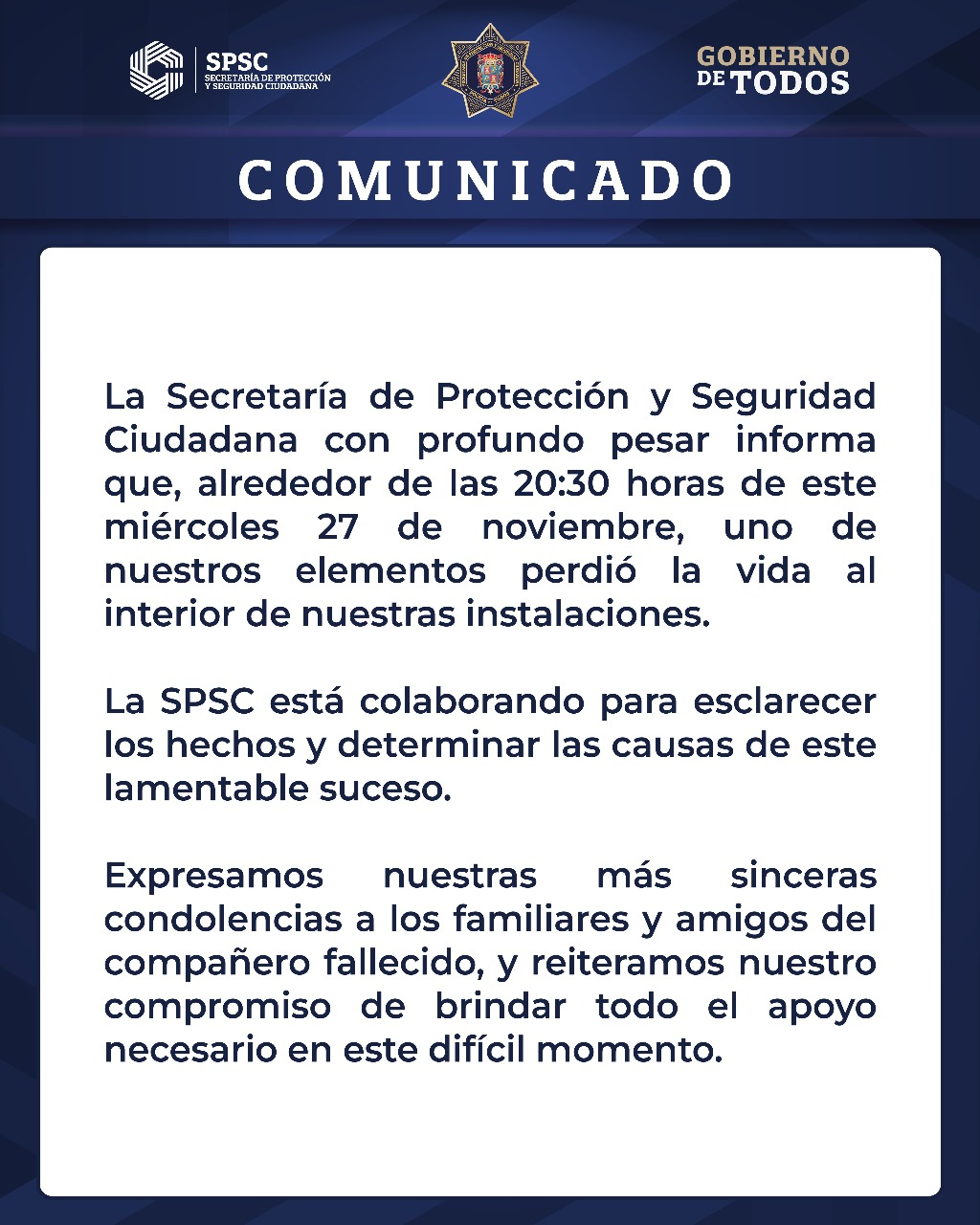 Comunicado oficial de la SPSC