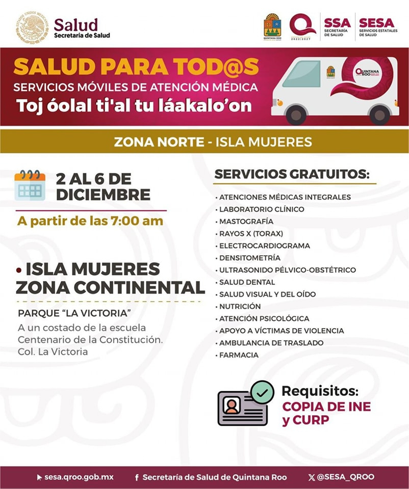 “Salud para Todos" en Isla Mujeres ¿Cuándo llegan las caravanas en diciembre?