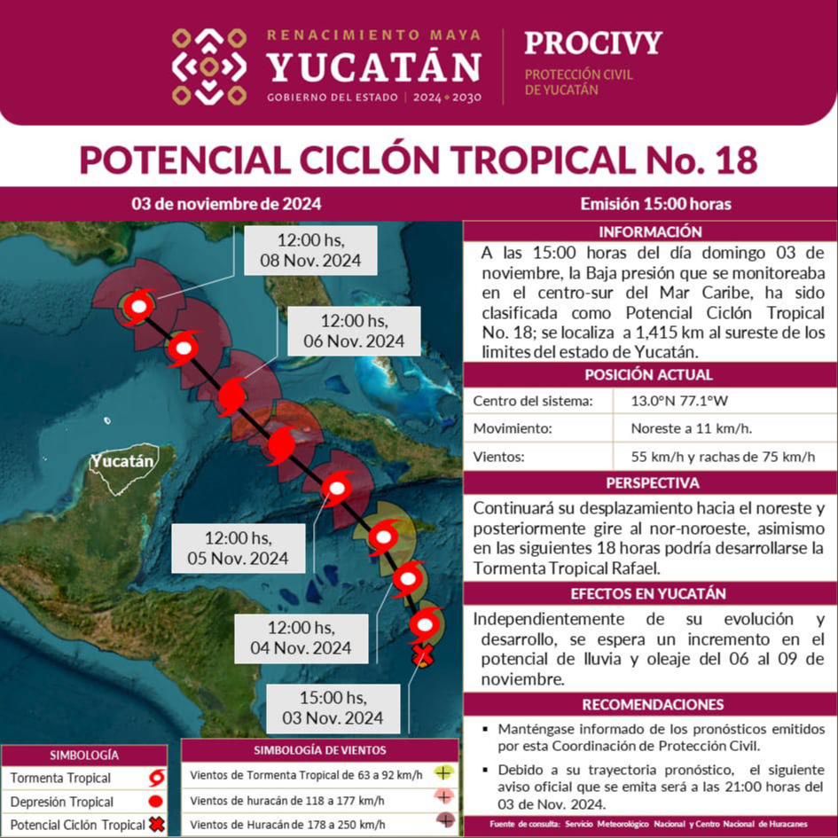 La tormenta tropical podría formarse en 18 horas cerca del estado de Yucatán