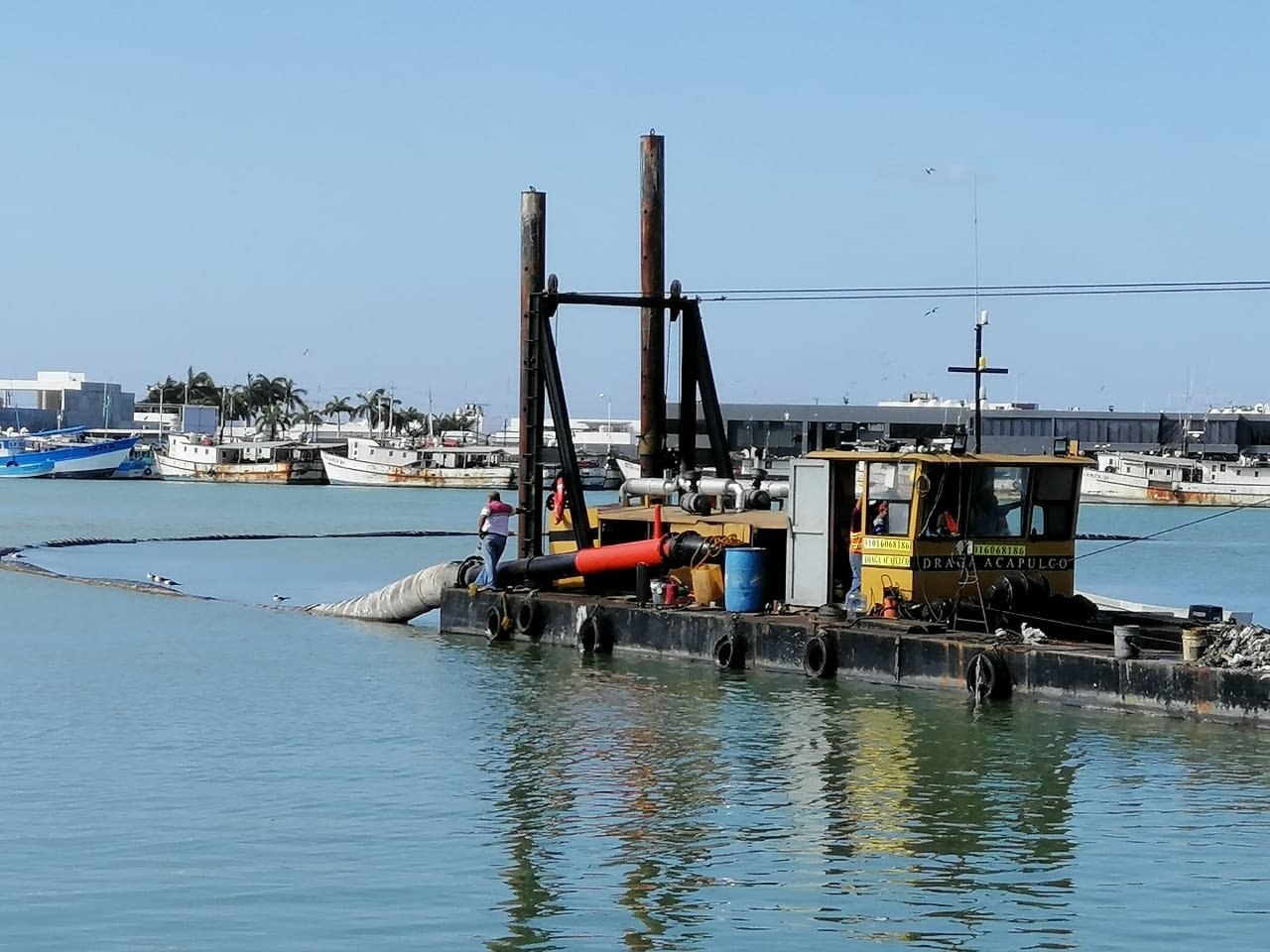  Trabajos de dragado en el canal de ingreso al puerto de abrigo de Yucalpetén  dan mayor seguridad             