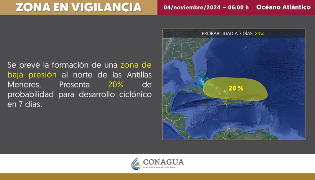 El desarrollo ciclónico es del 20% y podría formarse en 7 días