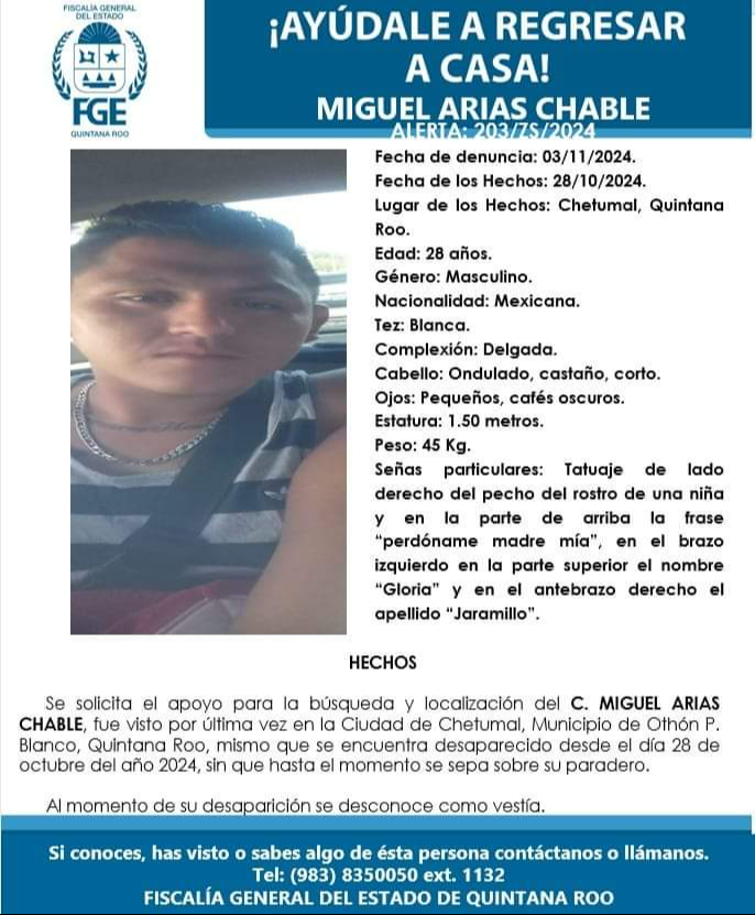 Autoridades piden ayuda para encontrar a Miguel Arias.