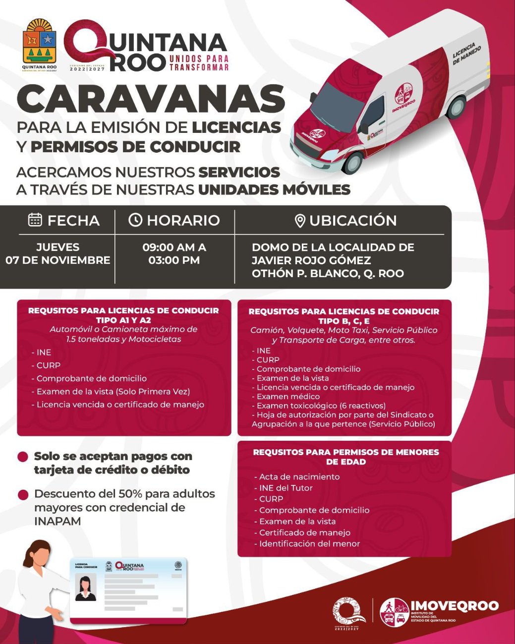 Chetumal: Requisitos de licencias y permisos de conducir  de las caravanas móviles de IMOVEQROO