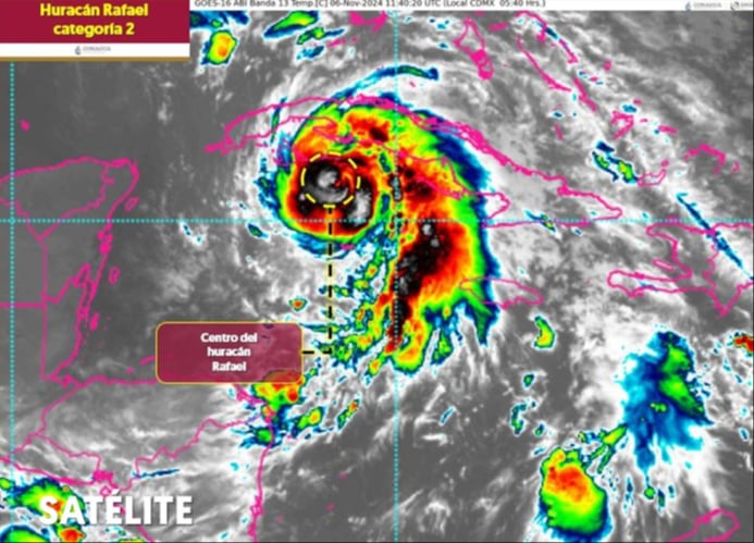 Huracán “Rafael" se intensifica a categoría 2 con dirección al Golfo de México