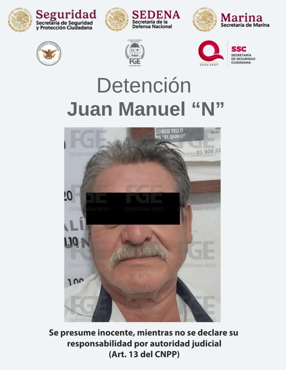 Juan Manuel "N" fue detenido en la Supermanzana 21 de Cancún