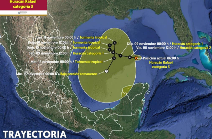 Huracán “Rafael" avanza como categoría 3 por el Golfo de México