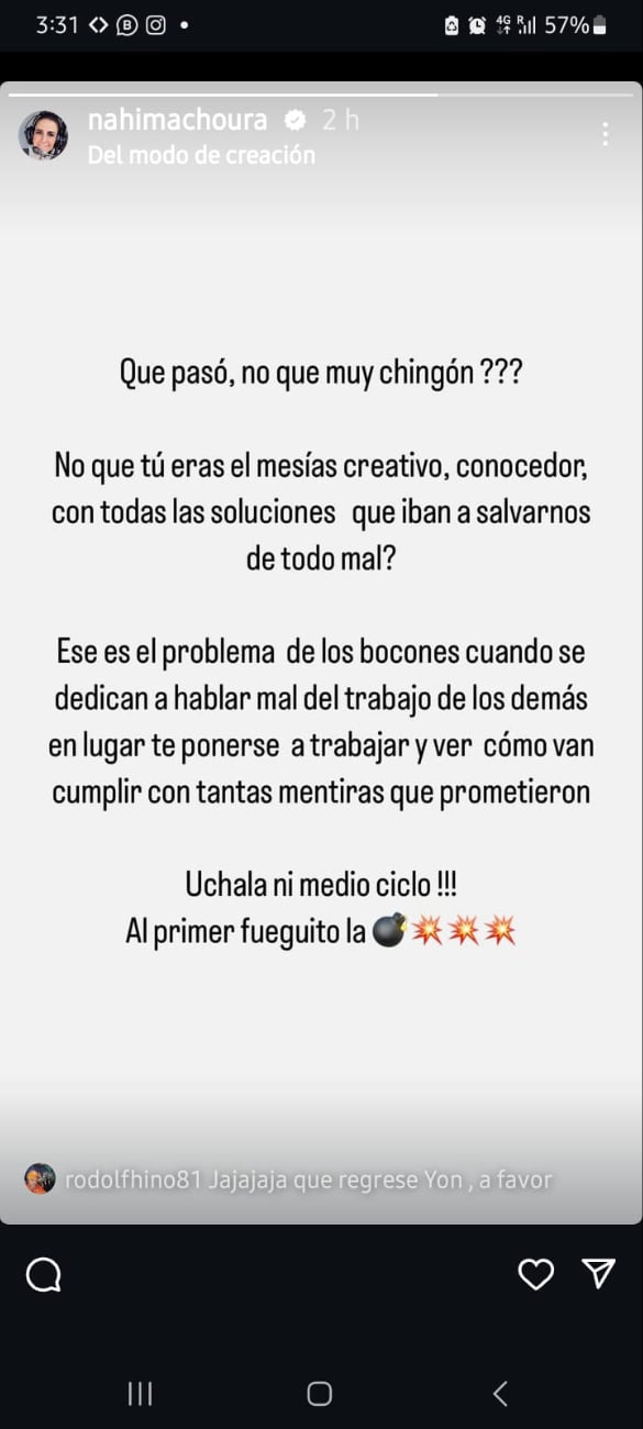 El mensaje lo puso en sus historias de Instagram