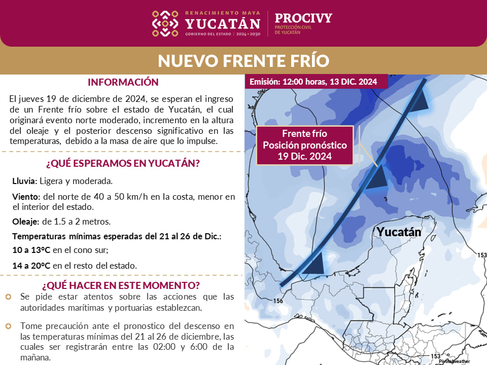 Procivy pronostica bajas temperaturas en Yucatán