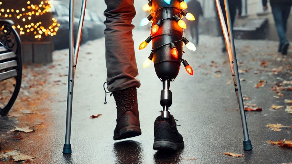 Con luces en su prótesis, hombre celebra el auténtico espíritu navideño    