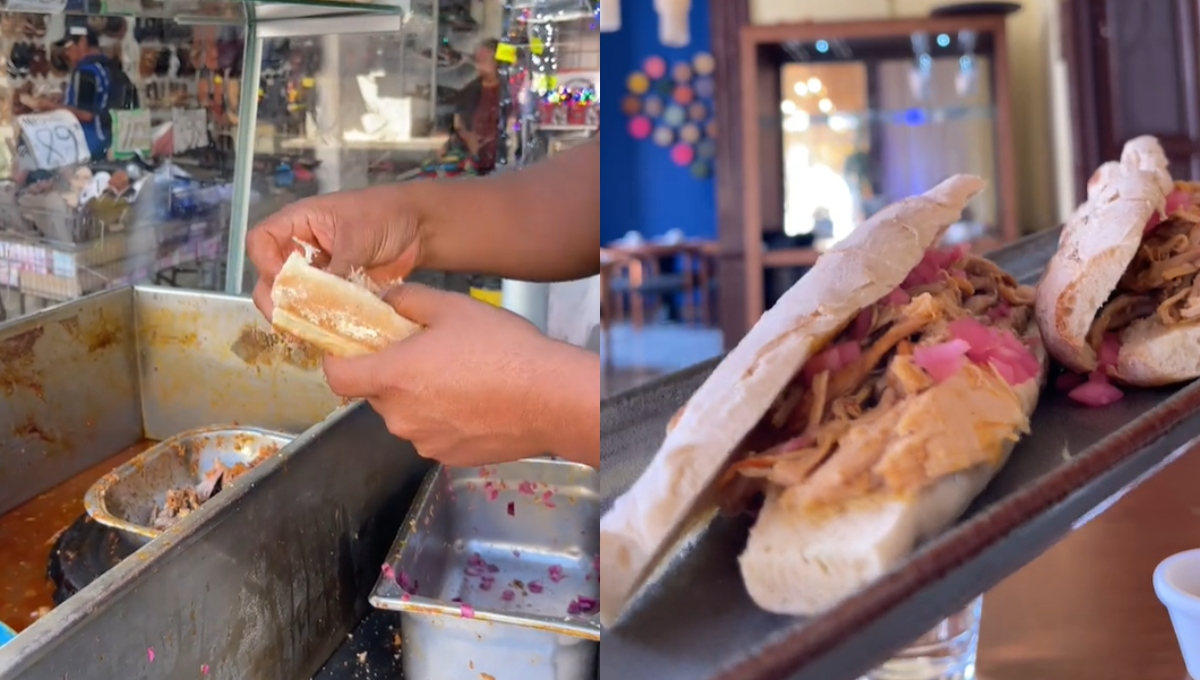 Tiktoker compara tortas de cochinita pibil de 25 y 150 pesos en el Centro de Mérida