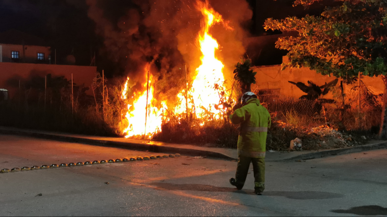 Cuerpos de emergencia y protección civil llegaron a la colonia Justo Sierra por un incendio en un lote baldío