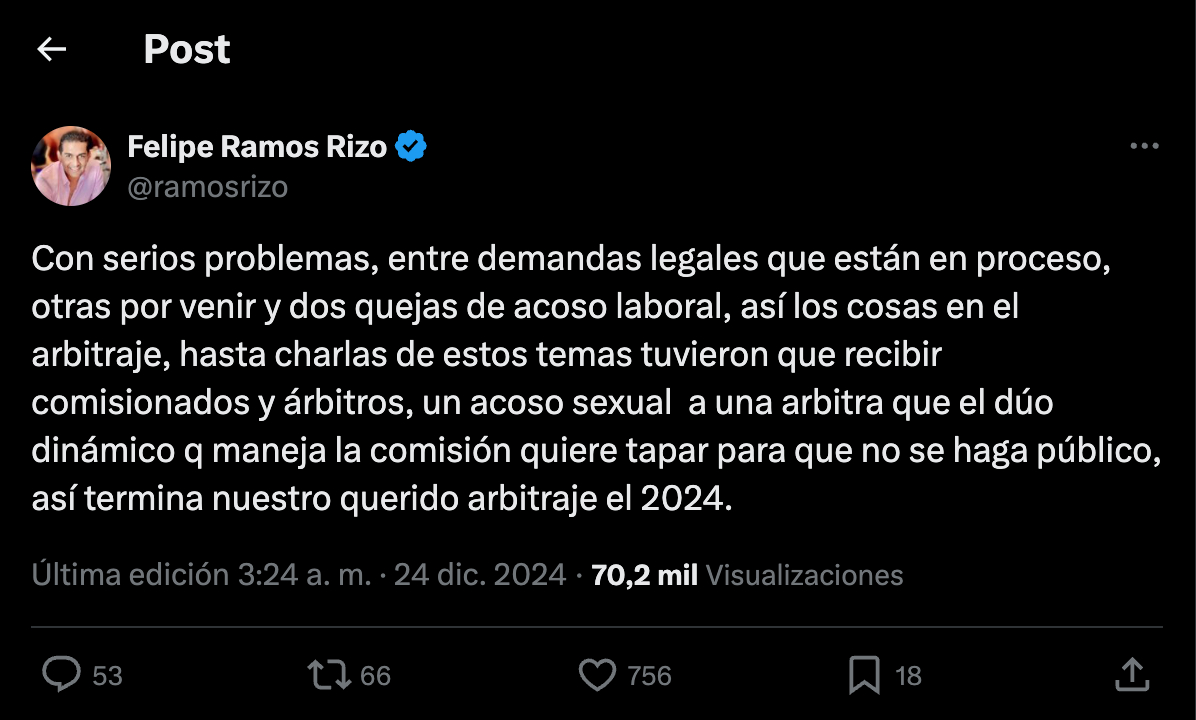 Exárbitro mexicano expone un aparente caso de acoso sexual en la Liga MX.