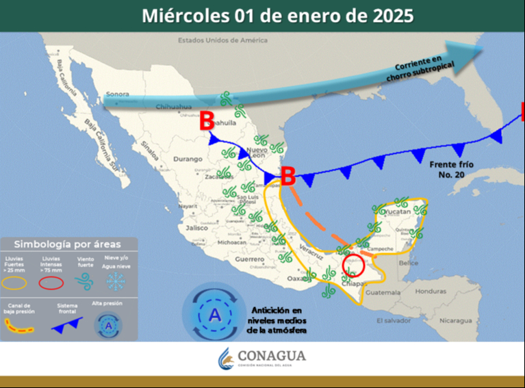 El 2025 comenzará con el arribo del frente frío número 20 y posibles chubascos dispersos