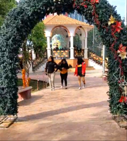 En el parque también se pueden encontrar otros adornos, como coronas, arcos con flores navideñas y más