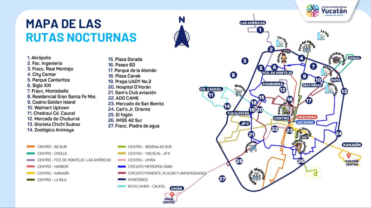 Las rutas nocturnas de Mérida van hacia distintos puntos