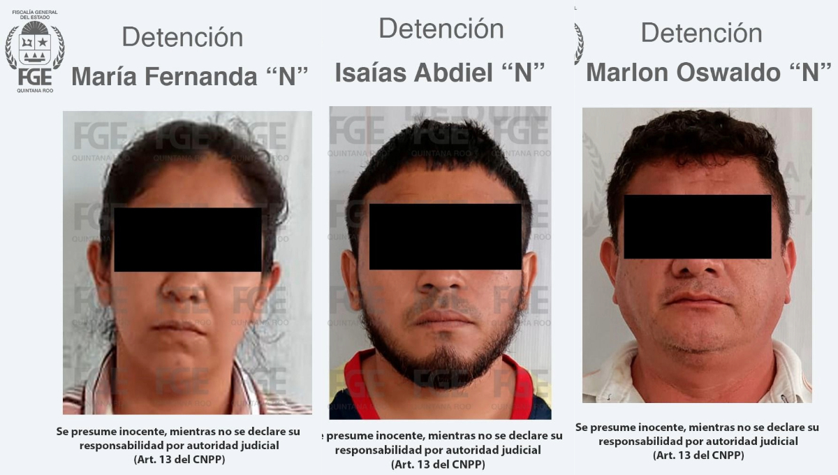 Los detenidos se identificaron como: Marlon Oswaldo “N”, Isaías Abdiel “N” y María Fernanda “N”