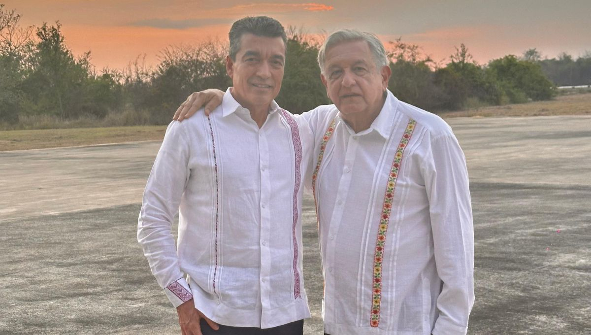 Rutilio Escandón y Andrés Manuel López Obrador en una reunión previa en Tapachula