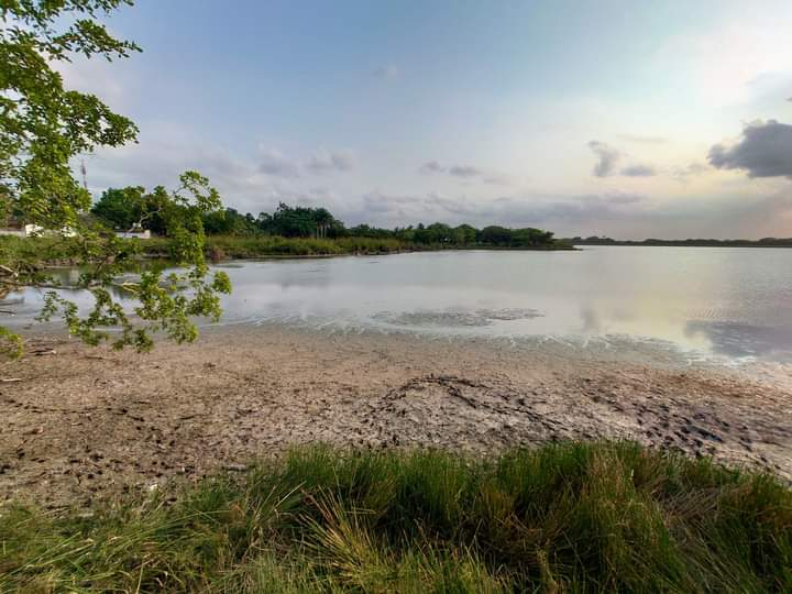 La laguna Noh-Bec, donde el agua se ha retirado y se ve el barro seco