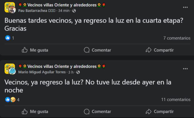 Vecinos llevan casi 24 horas sin electricidad