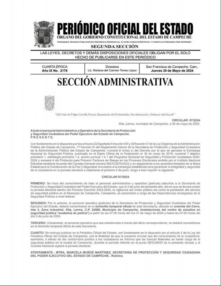 Decreto publicado por el Gobierno de Campeche