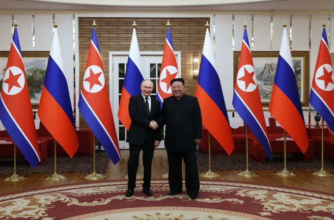 Vladimir Putin, presidente de Rusia y su homólogo de Corea del Norte, Kim Jong-un