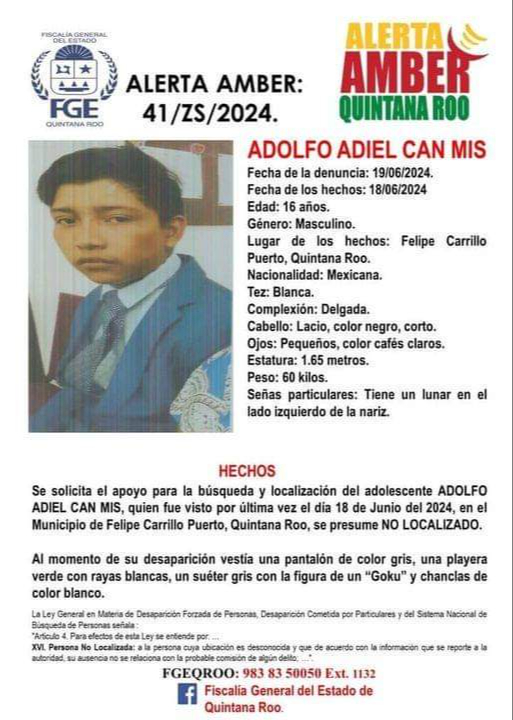 Adolfo Adiel tiene 16 años de edad y desde el 18 de junio se desconoce su paradero