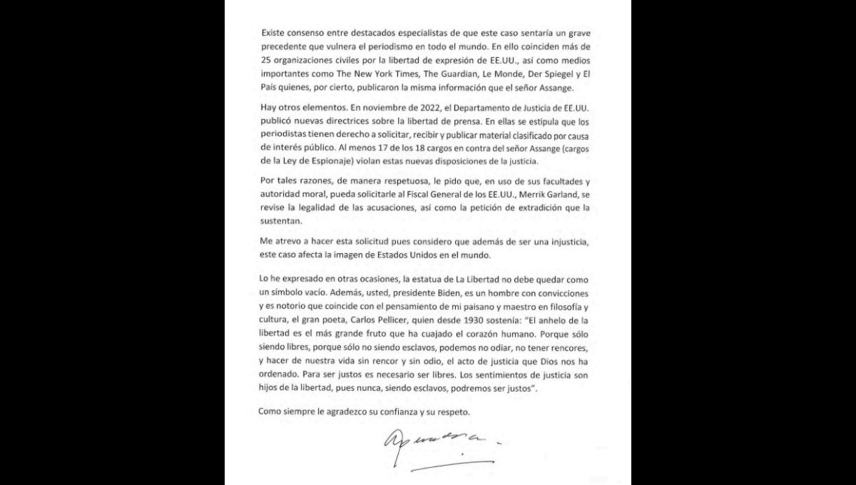 Carta del presidente Andrés Manuel López Obrador a Joe Biden