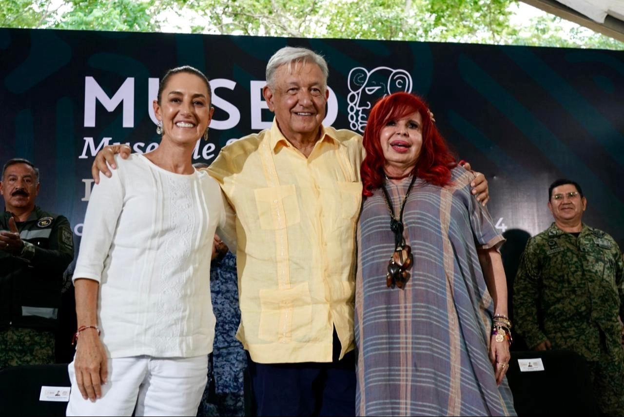 Claudia Sheinbaum, Andrés Manuel López Obrador y Layda Sansores en Edzná