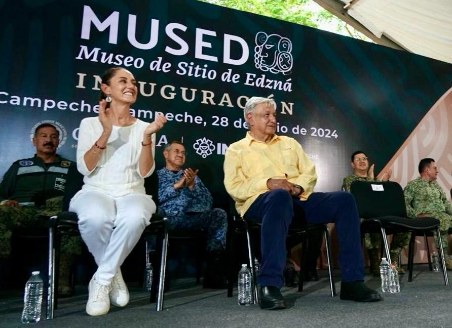 Claudia Sheinbaum y Andrés Manuel López Obrador en Edzná